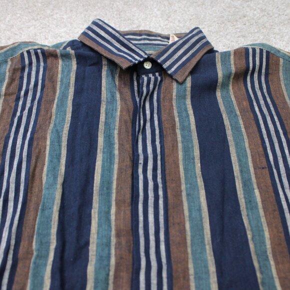 VTG Oscar De La Renta Shirt Mens Large Blue/Green Cotton/Linen/Ramie S/S Button - Picture 5 of 12